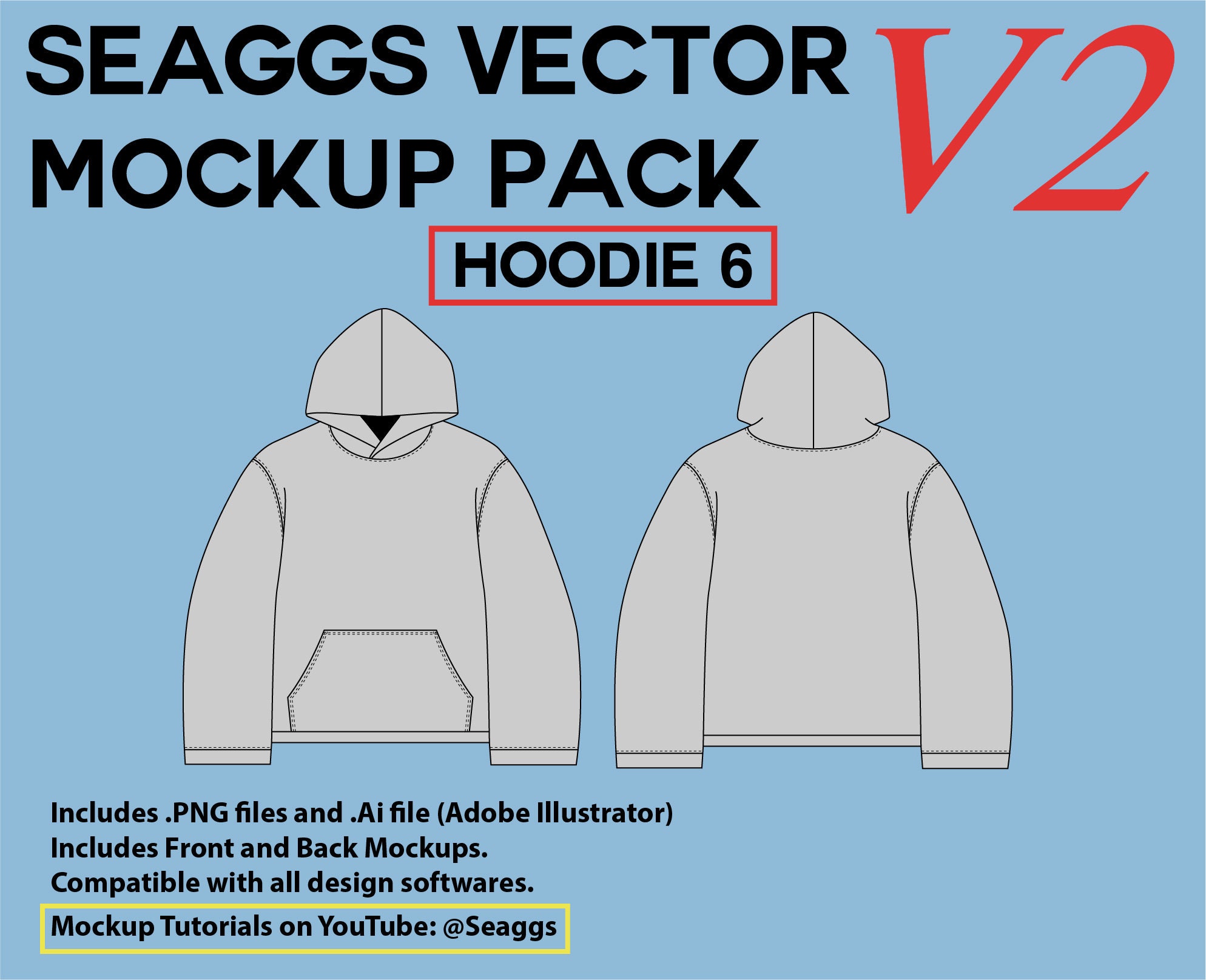 Vector Mockup Full Zip Up Hoodie Over Face Illustrator, EPS, PDF, and PNG