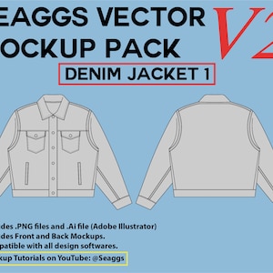 Denim Jacket Streetwear Clothing Vector Mockups Clothing Brand Fashion Design Tool for Adobe Illustrator Adobe Photoshop Procreate