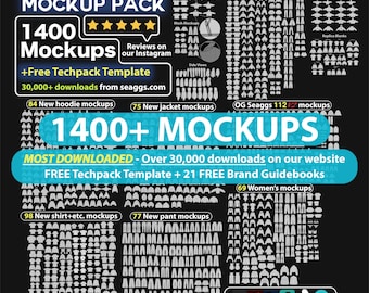 Más de 1400 maquetas vectoriales de ropa urbana, maquetas de Techpack, diseño de moda de marca, Adobe Illustrator, Adobe Photoshop, Procreate AI PNG
