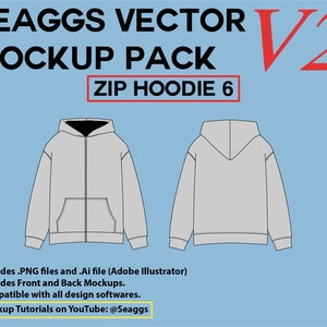 Streetwear Kleidung Vektor Mockup Zip Hoodie 6 Mockups Kleidung Marke Mode Design Tool für Adobe Illustrator Adobe Photoshop Procreate