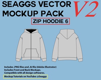 Streetwear Clothing Vector Mockup Zip Hoodie 6 Mockups Marca de ropa Herramienta de diseño de moda para Adobe Illustrator Adobe Photoshop Procreate