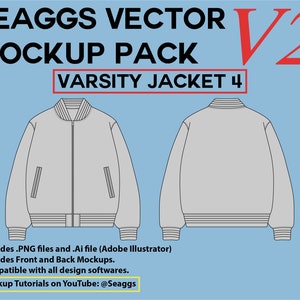 Streetwear Clothing Vector Mockup Varsity Jacket 4 Clothing Brand Fashion Design Tool for Adobe Illustrator Adobe Photoshop Procreate