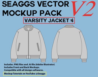 Varsity Jacket Vector Mockup: Streetwear Clothing Design (Adobe Illustrator, PNG)