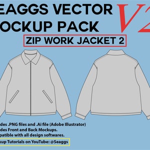 Streetwear Clothing Vector Mockup Zip Work Jacket 2 Clothing Brand Fashion Design Tool for Adobe Illustrator Adobe Photoshop Procreate