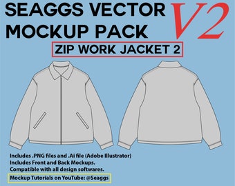 Streetwear Clothing Vector Mockup Zip Work Jacket 2 Clothing Brand Fashion Design Tool for Adobe Illustrator Adobe Photoshop Procreate