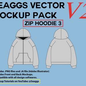 Streetwear Clothing Vector Mockup Zip Hoodie 3 Mockups Clothing Brand Fashion Design Tool for Adobe Illustrator Adobe Photoshop Procreate
