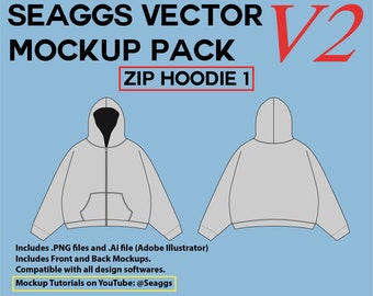 Streetwear Clothing Vector Mockup Zip Hoodie 1 Mockups Clothing Brand Fashion Design Tool for Adobe Illustrator Adobe Photoshop Procreate
