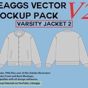 Streetwear Clothing Vector Mockup Varsity Jacket 2 Clothing Brand Fashion Design Tool for Adobe Illustrator Adobe Photoshop Procreate