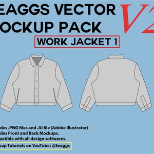 Streetwear Clothing Vector Mockup Work Jacket 1 Mockups Clothing Brand Fashion Design Tool for Adobe Illustrator Adobe Photoshop Procreate