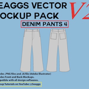 Baggy Denim Pants Streetwear Clothing Vector Mockup Clothing Brand Fashion Design Tool for Adobe Illustrator Adobe Photoshop Procreate