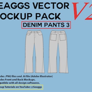 Flared Denim Jeans Streetwear Clothing Vector Mockup Clothing Brand Fashion Design Tool for Adobe Illustrator Adobe Photoshop Procreate