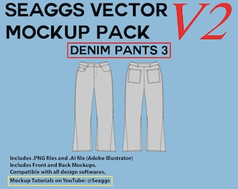 Flared Denim Jeans Streetwear Clothing Vector Mockup Clothing Brand Fashion Design Tool for Adobe Illustrator Adobe Photoshop Procreate