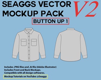 Streetwear Clothing Vector Mockup Button Up 1 Mockups Clothing Brand Fashion Design Tool for Adobe Illustrator Adobe Photoshop Procreate