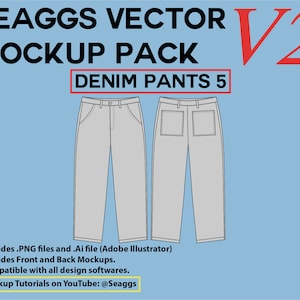 Streetwear Clothing Vector Mockup Denim Pants 5 Mockups Clothing Brand Fashion Design Tool for Adobe Illustrator Adobe Photoshop Procreate