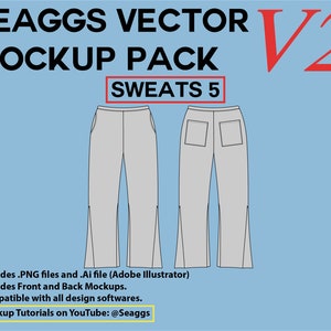 Flared Sweatpants Streetwear Clothing Vector Mockup Clothing Brand Fashion Design Tool for Adobe Illustrator Adobe Photoshop Procreate
