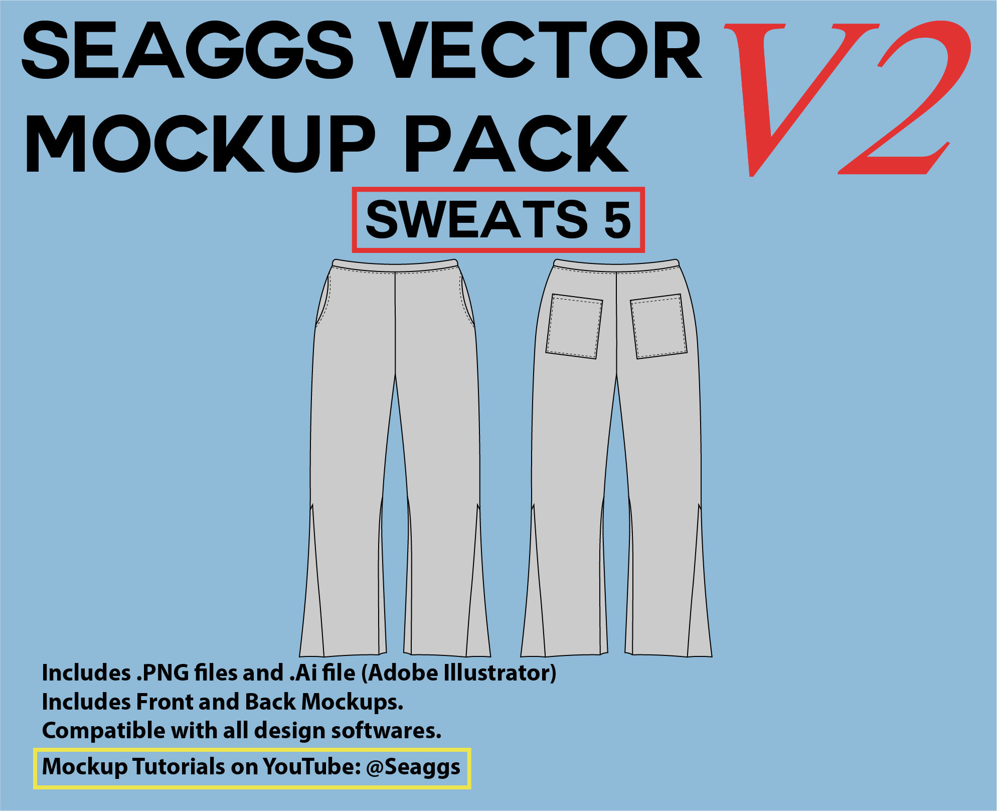 Flared Sweatpants Streetwear Clothing Vector Mockup Clothing Brand ...