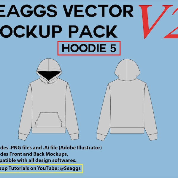 Streetwear Clothing Vector Mockup Hoodie 5 Mockups Clothing Brand Fashion Design Tool for Adobe Illustrator Adobe Photoshop Procreate