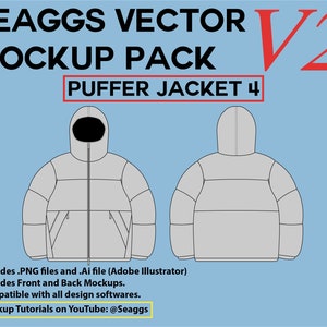 Streetwear-Kleidung Vektor-Mockup-Pufferjacke 4 Mockups Kleidungsmarke Mode-Design-Tool für Adobe Illustrator Adobe Photoshop Procreate