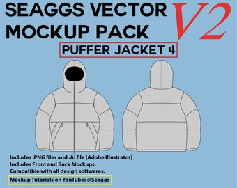 Ropa de calle Vector Mockup Puffer Jacket 4 Mockups Marca de ropa Herramienta de diseño de moda para Adobe Illustrator Adobe Photoshop Procreate