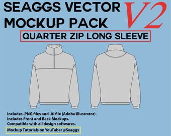 Streetwear Clothing Vector Mockup Quarter Zip Long Sleeve Clothing Brand Fashion Design Tool for Adobe Illustrator Adobe Photoshop Procreate