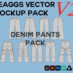 Streetwear Denim Pants Clothing Vector Mockup Pack Bundle Clothing Brand Fashion Design Tool for Adobe Illustrator Adobe Photoshop Procreate