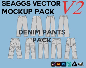 Streetwear Denim Pants Clothing Vector Mockup Pack Bundle Clothing Brand Fashion Design Tool for Adobe Illustrator Adobe Photoshop Procreate