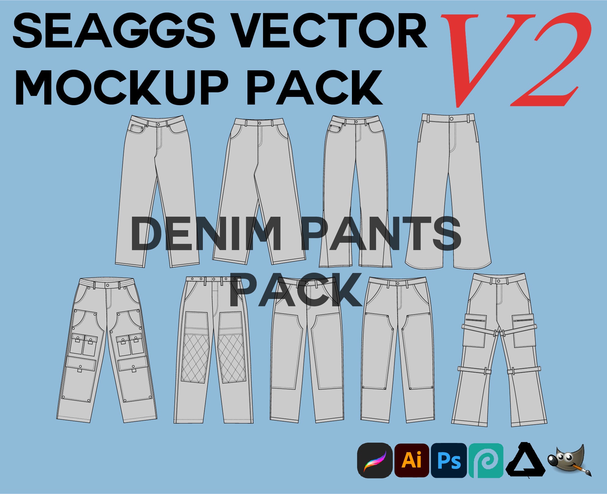 Streetwear Denim Pants Clothing Vector Mockup Pack Bundle Clothing ...
