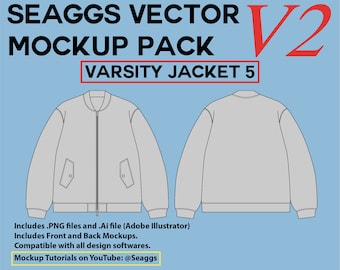 Streetwear Clothing Vector Mockup Varsity Jacket 5 Outil de conception de mode de marque de vêtements pour Adobe Illustrator Adobe Photoshop Procreate