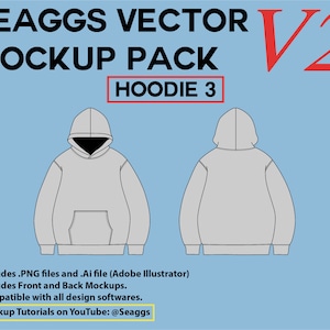 Streetwear Clothing Vector Mockup Hoodie 3 Mockups Clothing Brand Fashion Design Tool for Adobe Illustrator Adobe Photoshop Procreate