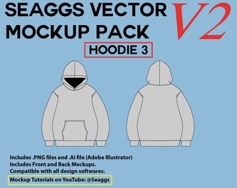 Streetwear Clothing Vector Mockup Hoodie 3 Maquettes Outil de conception de mode de marque de vêtements pour Adobe Illustrator Adobe Photoshop Procreate