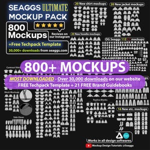 800+ Streetwear Clothing Vector Mockup Pack Techpack Mockups Brand Fashion Design Flat Adobe Illustrator Adobe Photoshop Procreate AI PNG