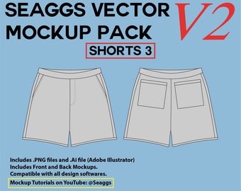 Streetwear Clothing Vector Mockup Shorts 3 Maquettes Outil de conception de mode de marque de vêtements pour Adobe Illustrator Adobe Photoshop Procreate