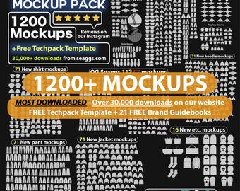 1200 Streetwear Clothing Vector Mockup Pack Techpack Mockups Brand Fashion Design Adobe Illustrator Adobe Photoshop Procreate AI PNG