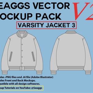 Varsity Jacket Streetwear Clothing Vector Mockup Clothing Brand Fashion Design Tool for Adobe Illustrator Adobe Photoshop Procreate