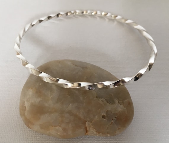 アクセサリー Vintage Silver Twist Bar Bangle 925 Twisted Square Bangle, 925 Sterling Silver Bangle, Handmade