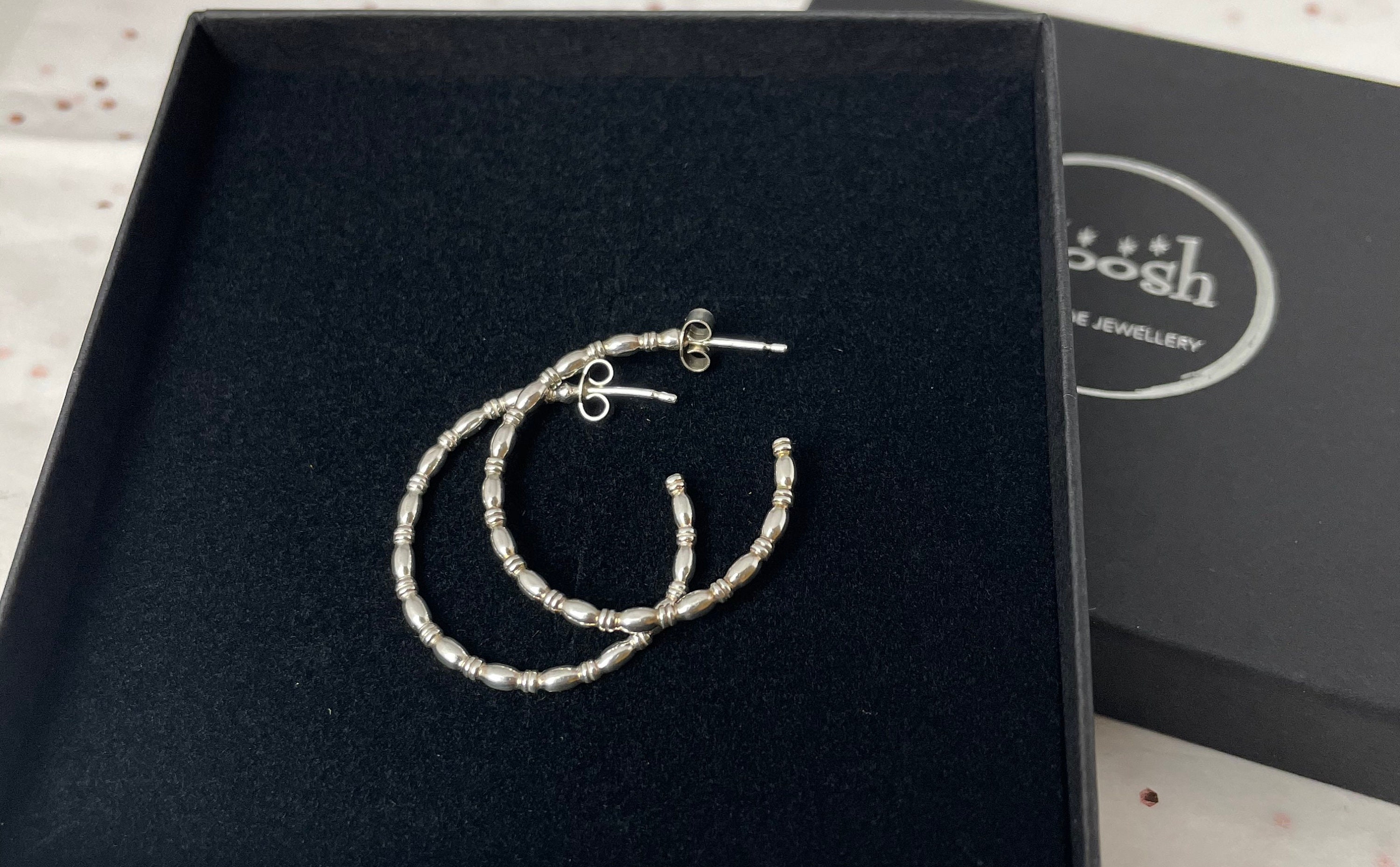 thumbnail image 2 of Sterling Silver Fancy Twist Hoop Creole Earrings – 25mm Diameter – 925 Hallmarked Silver 2 of 4