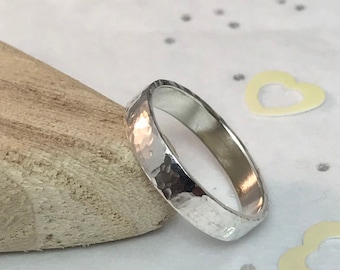Hammer Textured Ring Band, Handmade Jewellery, Unisex Ring, 925 Sterling Silver Ring Band, Real Silver Jewelry