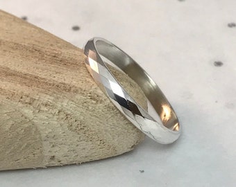 Faceted Ring Band, Textured Ring, Handmade Jewellery, 925 Sterling Silver Ring, Unisex Ring Band, Minimalist Jewelry