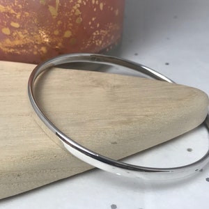 Sterling Silver Oval Bangle: Minimalist 925 Bracelet