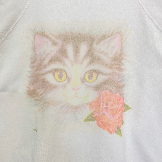 Vintage Raglan Kitty Cat Sweatshirt Pullover Jump… - image 3