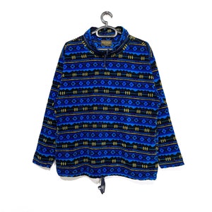 Vintage Polartec Synthetik Novajo Aztec Design Multicolor Fleece Pullover Sweatshirt