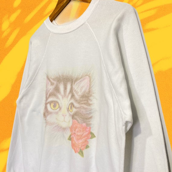 Vintage Raglan Kitty Cat Sweatshirt Pullover Jump… - image 4