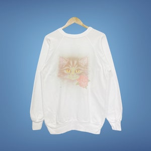 Vintage Raglan Kitty Cat Sweatshirt Pullover Jumper