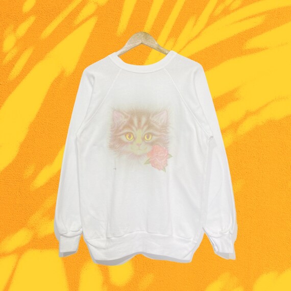 Vintage Raglan Kitty Cat Sweatshirt Pullover Jump… - image 2