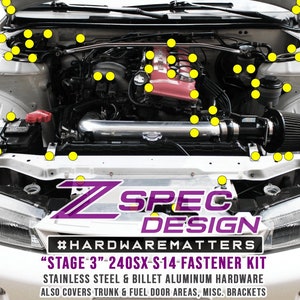 ZSPEC &quot;Stage 3&quot; Dress Up Bolts® Fastener Kit for &#39;95-98 Nissan 240SX S14, Stainless & Billet