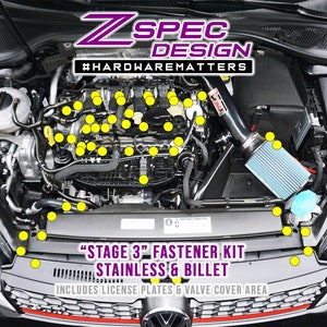 ZSPEC &quot;Stage 3&quot; Dress Up Bolts® Fastener Kit for &#39;15+ VW Golf GTI 2.0L MK7, Stainless & Billet