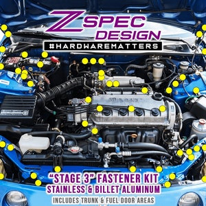 ZSPEC &quot;Stage 3&quot; Dress Up Bolts® Fastener Kit for &#39;97-99 Honda Civic/Del Sol 1.6L D-Series, Stainless & Billet