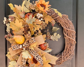 Rustic Fall Wreath for Front Door, Fall Berry Wreath, Country Fall Wreath, Fall Welcome Wreath, Fall Leaf Wreath
