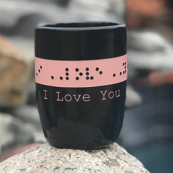 Braille I Love You - Engraved Valentine Coffee Mug; Real Braille; Tactile Braille