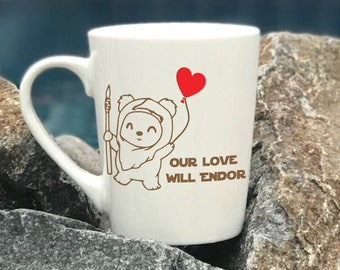 Our Love Will Endor Valentine Mug; Ewok Valentine; Yoda; Chewbacca; R2D2
